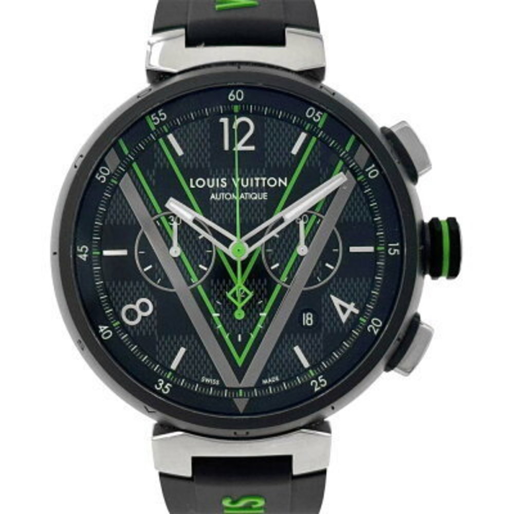 Louis Vuitton Tambour Automatic Chronograph Damier Graphite Black Lace Black